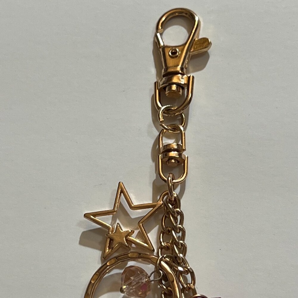 Metal Chain Bag Charm Keychain with Crystal Hearts and Stars - Picture 4 of 4